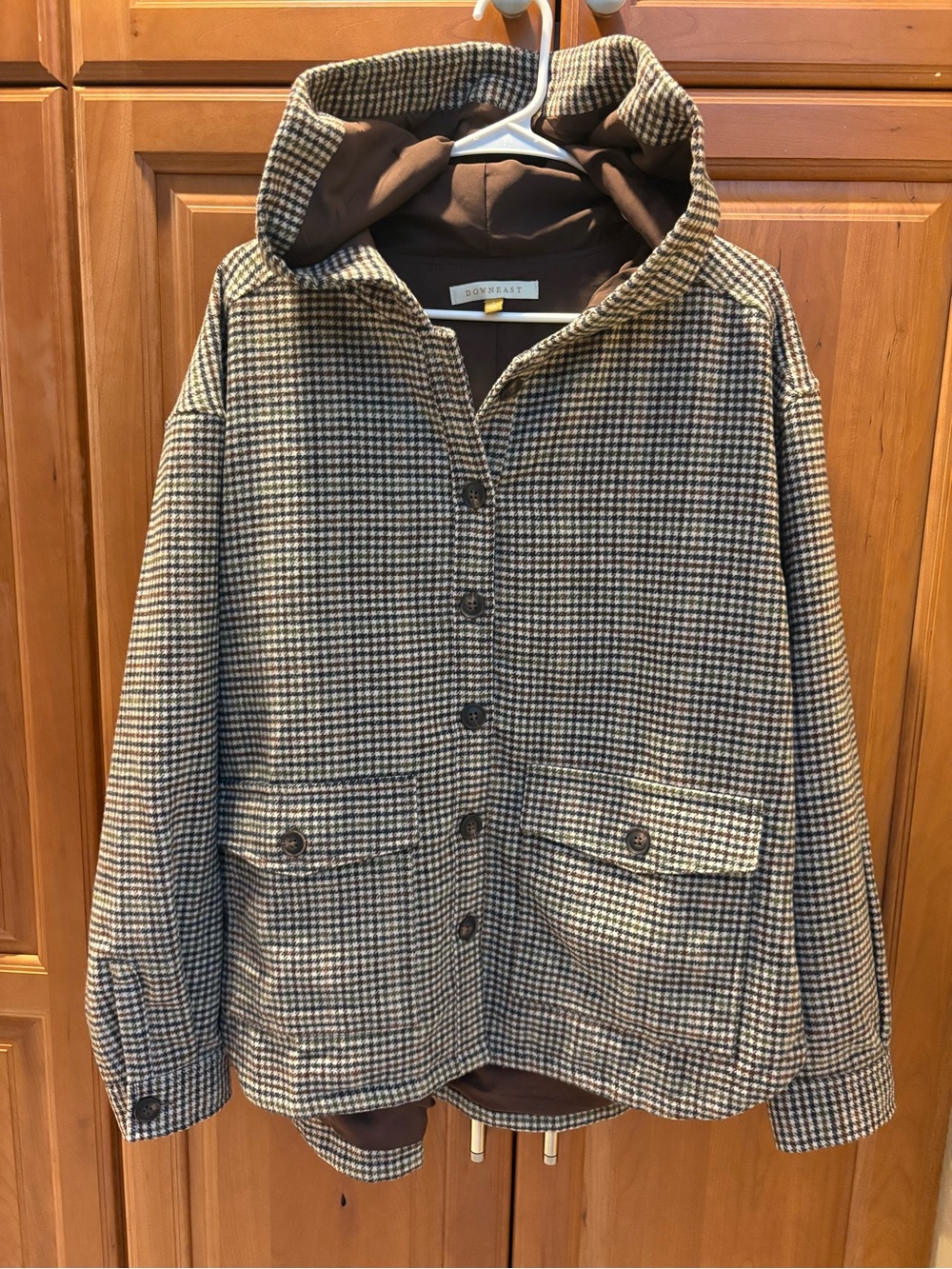 DownEast Brown Houndstooth Hooded Jacket